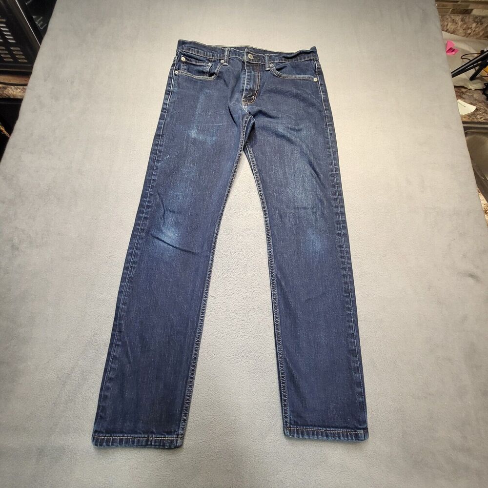 Levis 502 Jeans Mens 31x29 Blue Tapered Stretch Denim Distressed